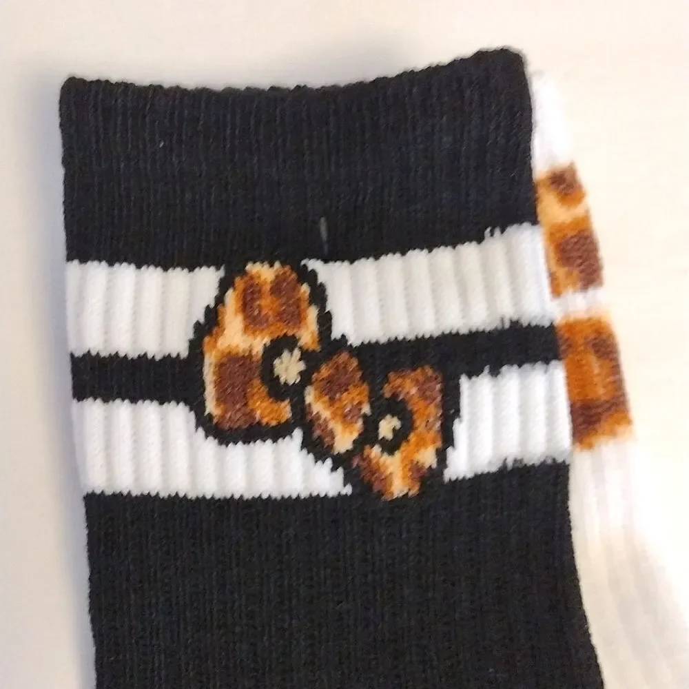 Hello Kitty Black White Cheetah Print‎ 2 Pairs Mid Crew Socks NWT